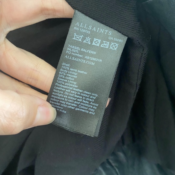 All Saints Tassel Fringe Balfern Leather Motorcycle Moto Jacket Black 0 - Picture 9 of 10